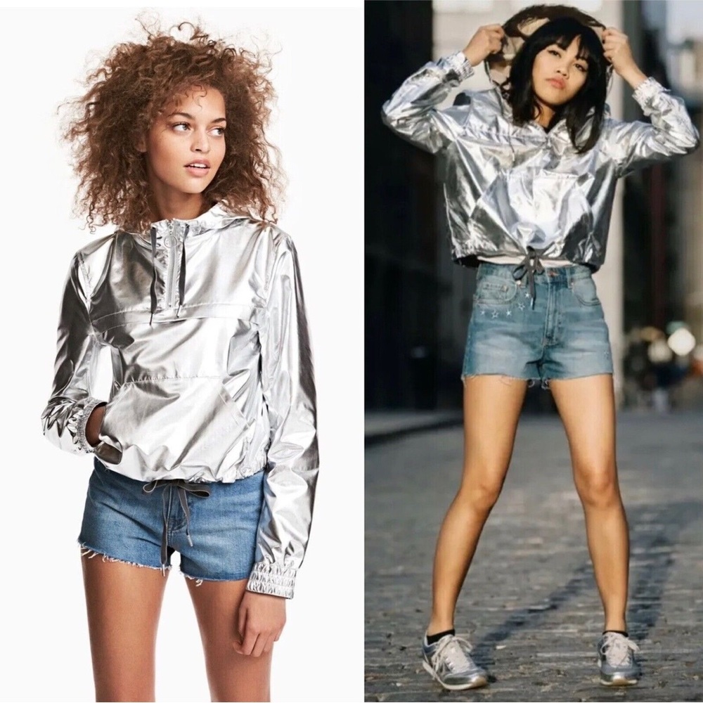 H&M  ❤️ Coachella Exclusive Line Silver Pullover Bomber Jacket Size S